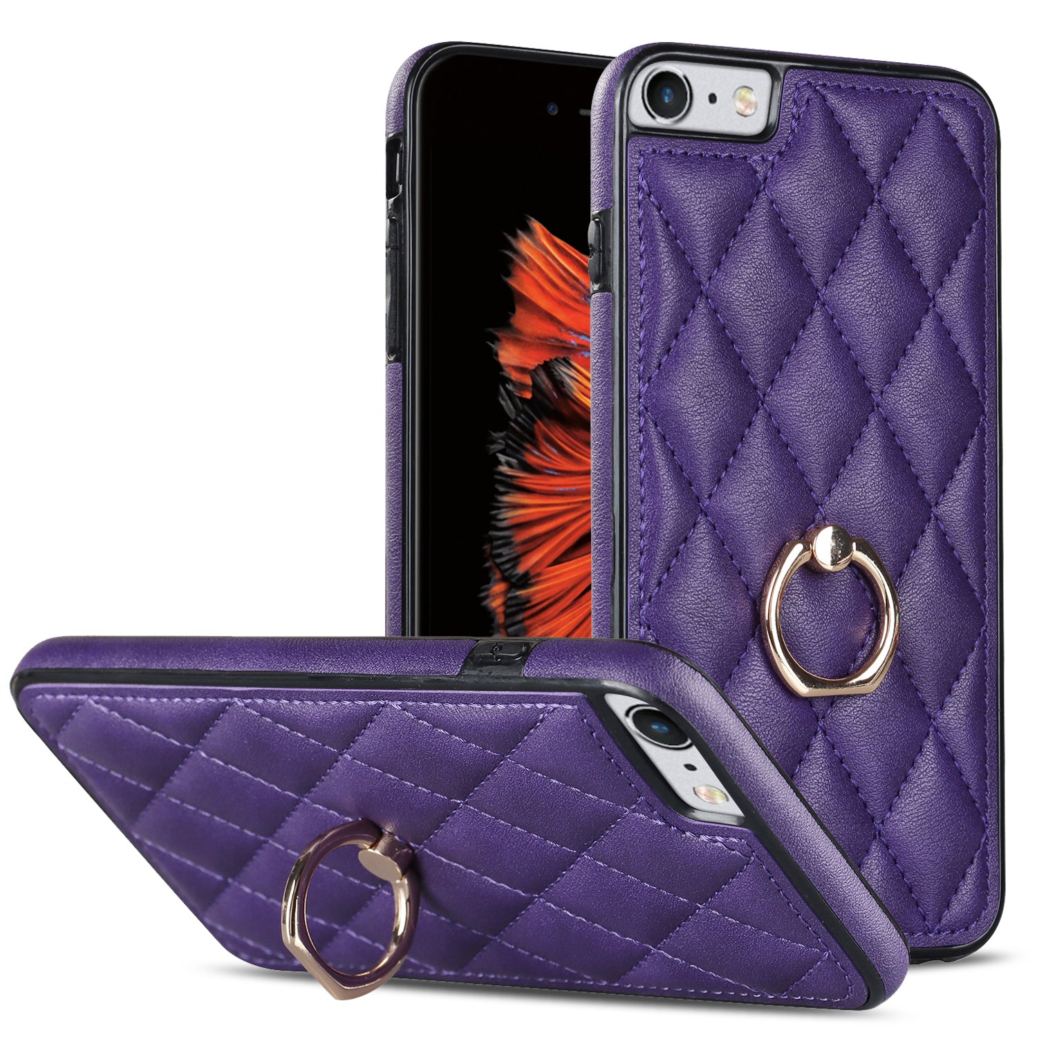 For iPhone SE (2020) / SE (2022) / 7 / 8 4.7 inch PU Leather + TPU Protective Cover Imprinted Rhombus Grid Pattern Rotation Ring Kickstand Phone Case - Rose Gold For iPhone SE (2020) / SE (2022) / 7 / 8 4.7 inch PU Leather + TPU Protective Cover Imprinted Rhombus Grid Pattern Rotation Ring Kickstand Phone Case - Rose Gold